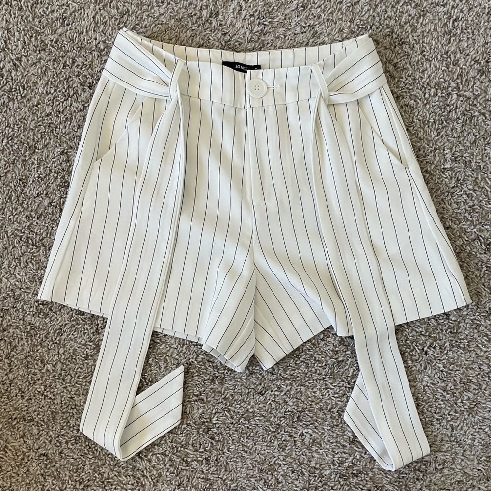 Black and white striped dress shorts